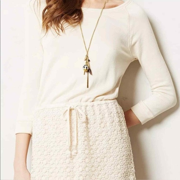 Anthropologie Saturday Sunday Cream Crochet French Terry Dress Size Small - Picture 3 of 11